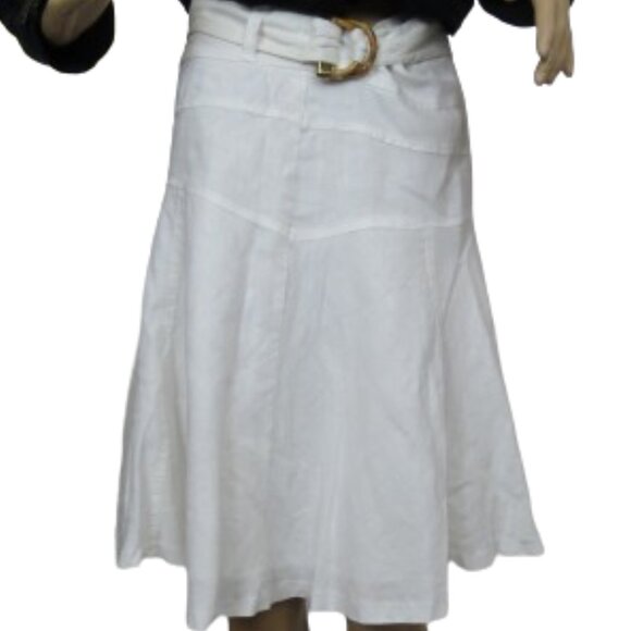 Zara Woman White Linen Midi Skirt with Belt - Picture 2 of 7